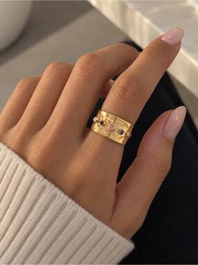 18K Gold Plated Adjustable Multicolour Cubic Zirconia Ring